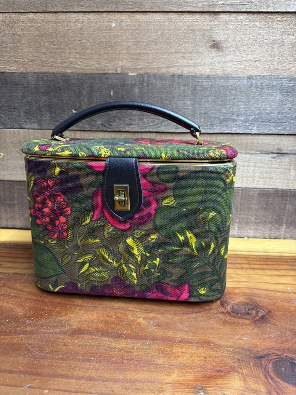 Vintage Makeup Train Case Floral 7x10.5x6